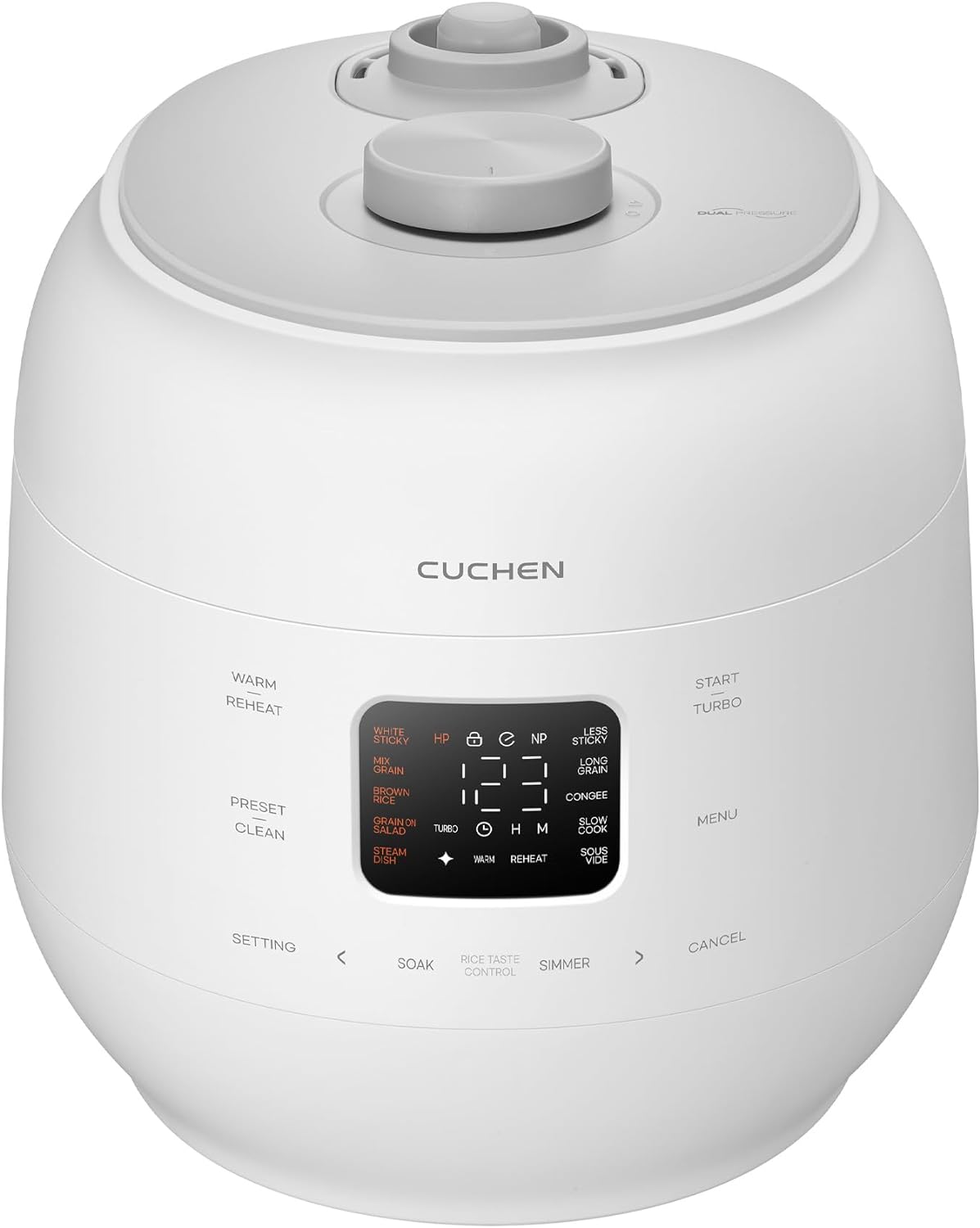 CRS-FWK0640WUS | Automatic Dual Heating Pressure Rice Cooker 6 Cup (Uncooked) (1.14 quarts): 6 person serving / per use | High/Non-Pressure | Triple Power Packing | Easy Open Handle | Stainless Cover | Auto Steam Clean | White