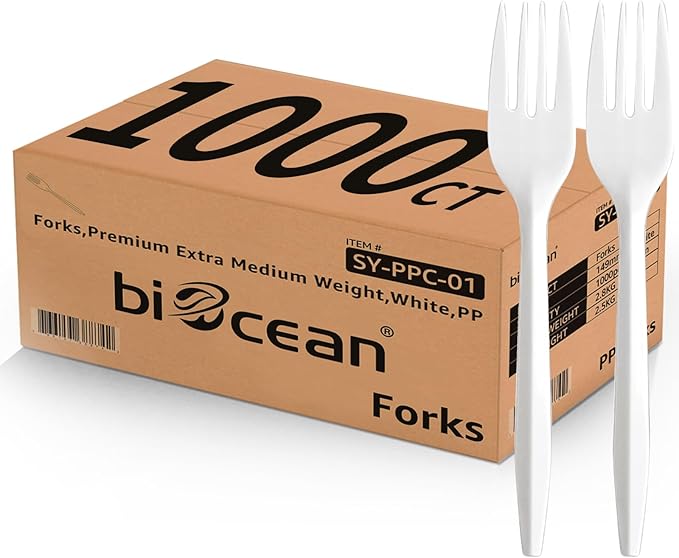 1000PCS Disposable Plastic Forks Silverware Set Bulk Fork White Reusable Heavy Duty Disposable Cutlery Plastic Utensils Flatware for Home Restaurant Party Picnic Camping Travel (Forks-1000pcs)