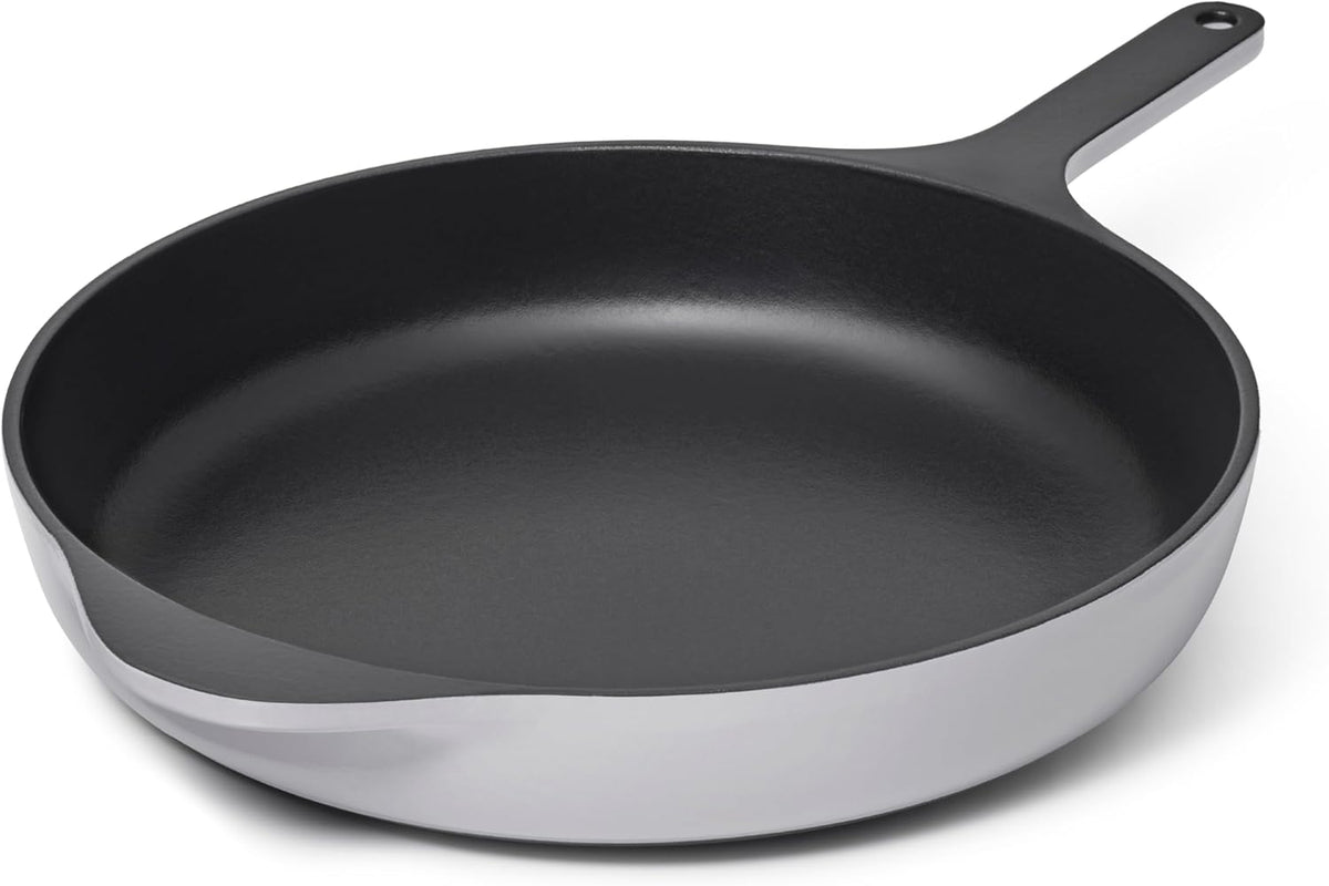 Caraway Cast Iron Skillet - 12” Enameled Cast Iron Pan With 3 Layer Enamel Coating - No Seasoning Required - Compatible With All Stovetops - Free From Forever Chemicals - Gray