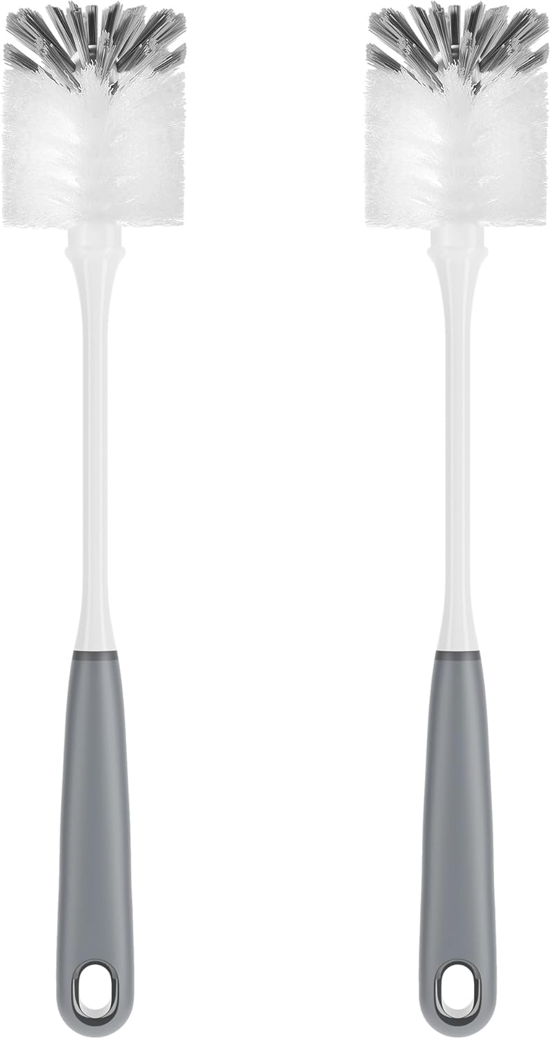 MR.SIGA Long Handle Bottle Brush, Flexible Scrub Brush for Water Bottles, Glasswares, Mugs, Gray, 2 Pack