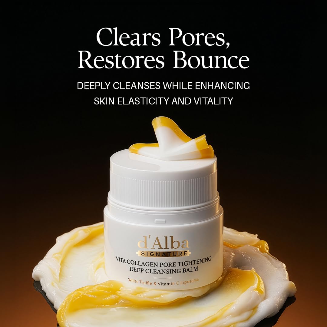 d'alba Piedmont Signature Vita Collagen Deep Cleansing Balm (1.69 fl oz), All-in-One Makeup Remover with Vitamin C, Pore Care, 3-in-1 Balm Oil Milk Cleanser