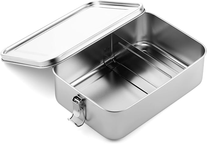 Umigy 1 Pcs Stainless Steel Food Containers 1400ml Metal Bento Lunch Box Stainless Steel Food Storage Containers, Lockable Clips to Leak Proof, Reusable Dishwasher Snack Boxes for Work