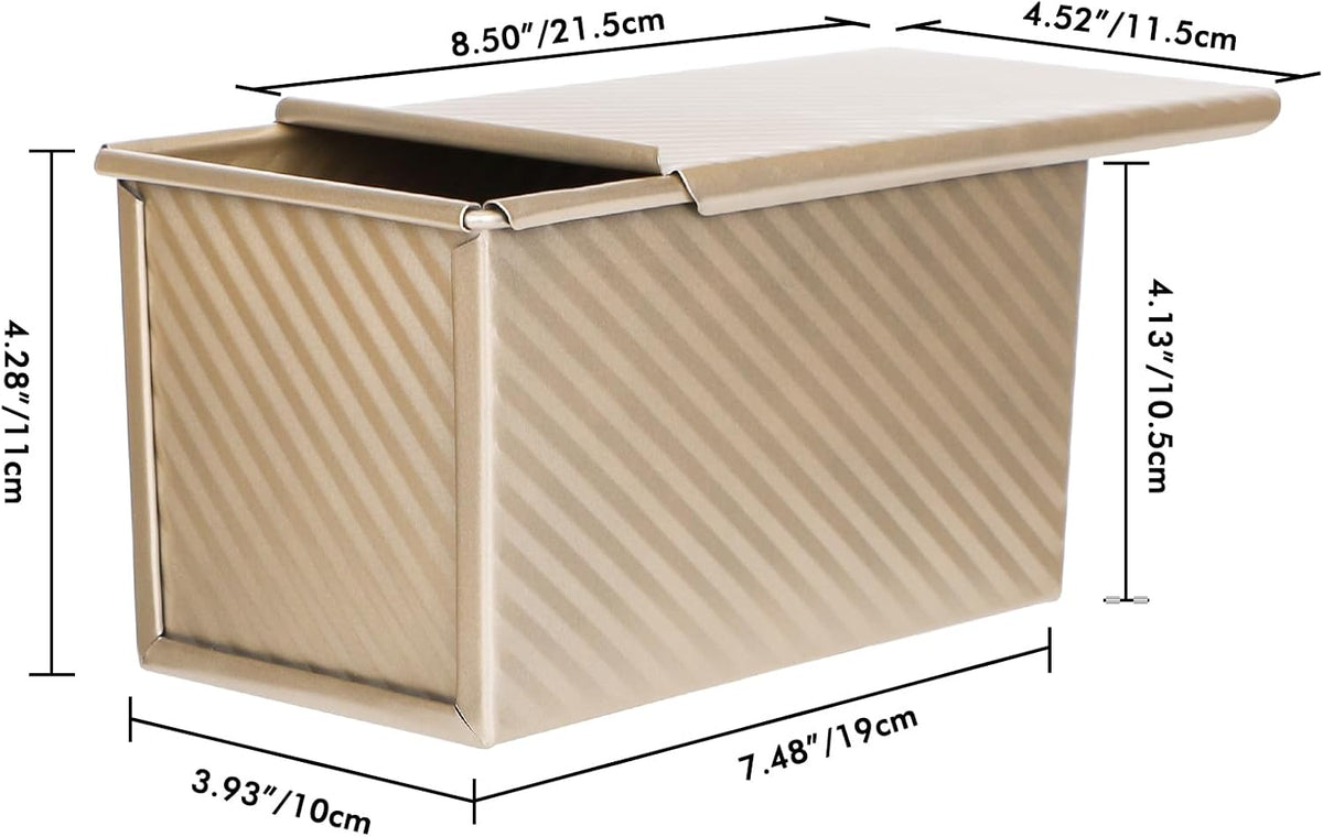 Beasea Pullman Loaf Pan With Lid, Non-Stick Carbon Steel Corrugated Bread Toast Box Mold With Cover Baking Tools - Gold