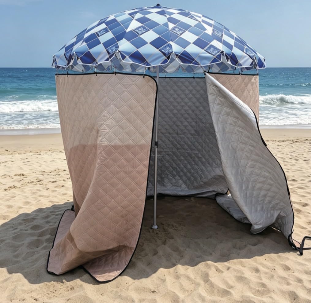 Privacy Beach Umbrella, Cloth Changing System, with 3 Beach Mats