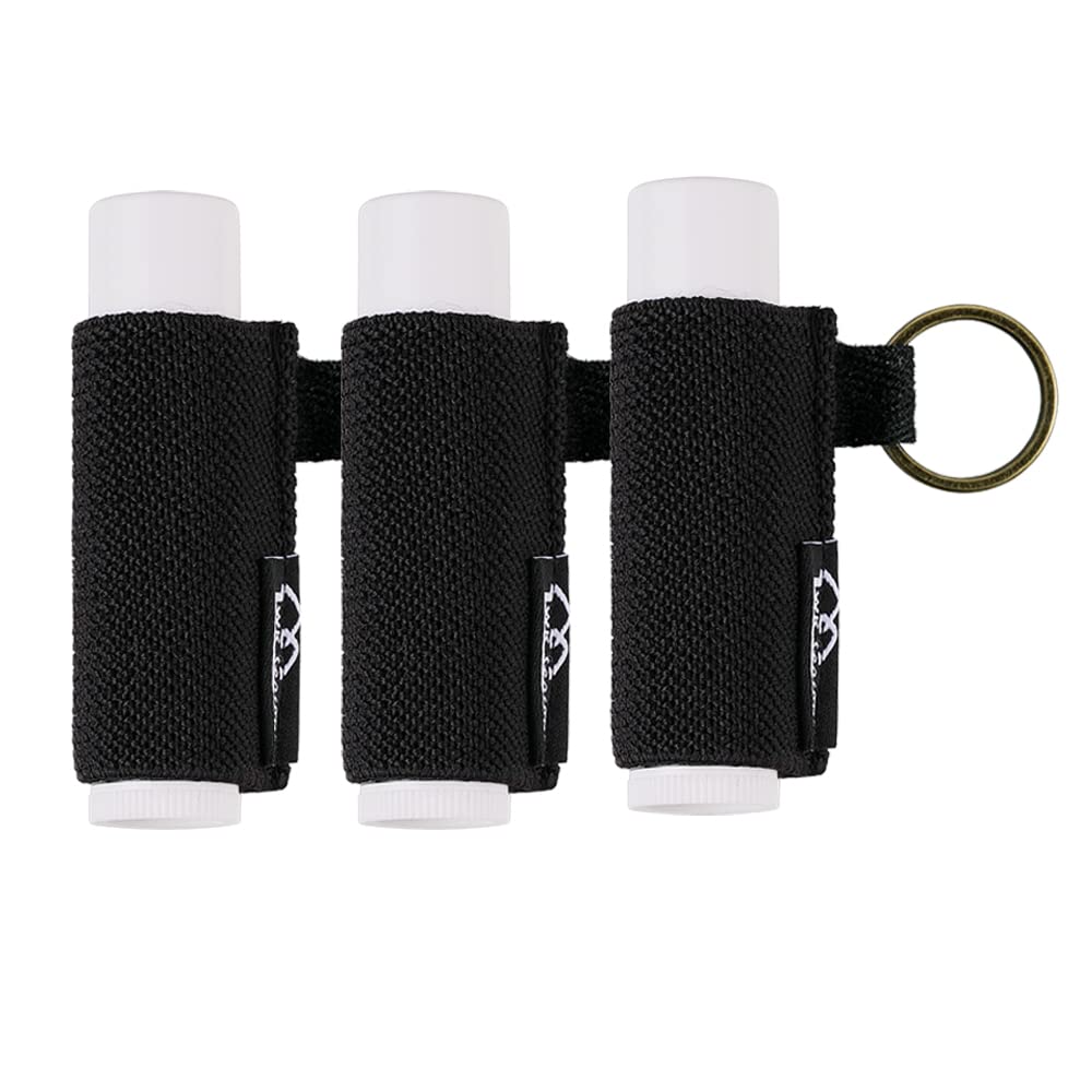 Wk Ieason Lip Balm Holder Keychain With Clip, Tight-Knit Elastic Chapstick Sleeve Not Neoprene Sleeve (Blackx3)