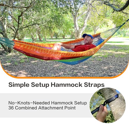 CHULIM Handwoven Mayan Hammock with 10ft Tree Straps, 550lbs Capacity Soft Rope Double Hammock, Portable Outdoor Hammock with Carry Bag for Camping Backyard Beach - Green - color: Green