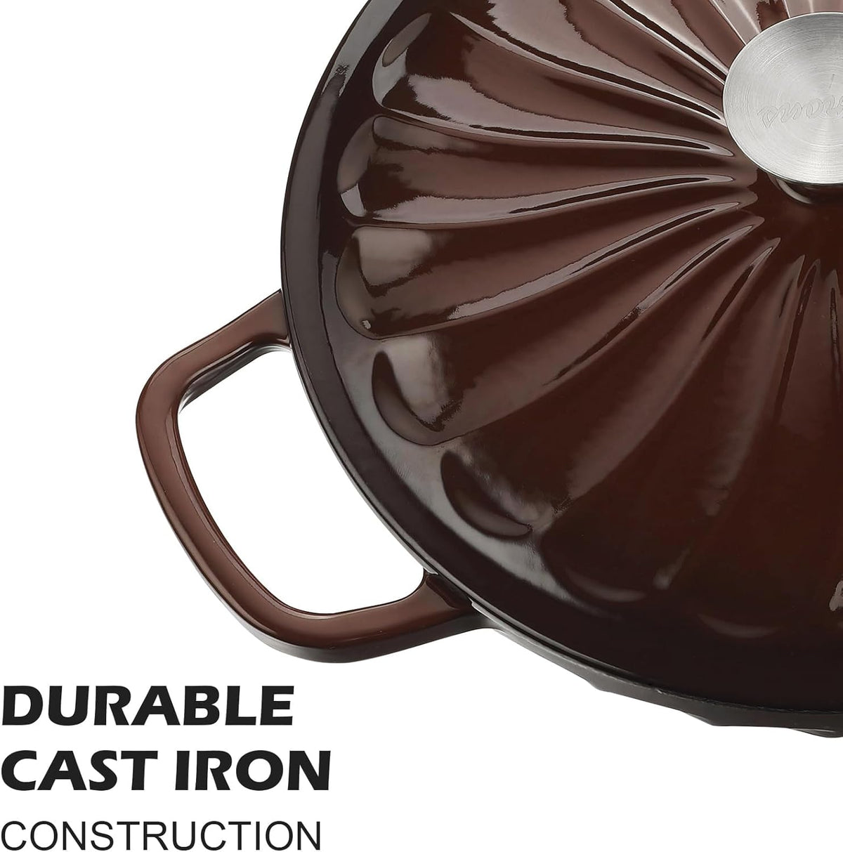 Enameled Cast Iron Braiser, 3.8 Quart Enamel Dutch Oven with Handles, Cast Iron Braiser Pan with Lid,Enameled Cookware (Brown)