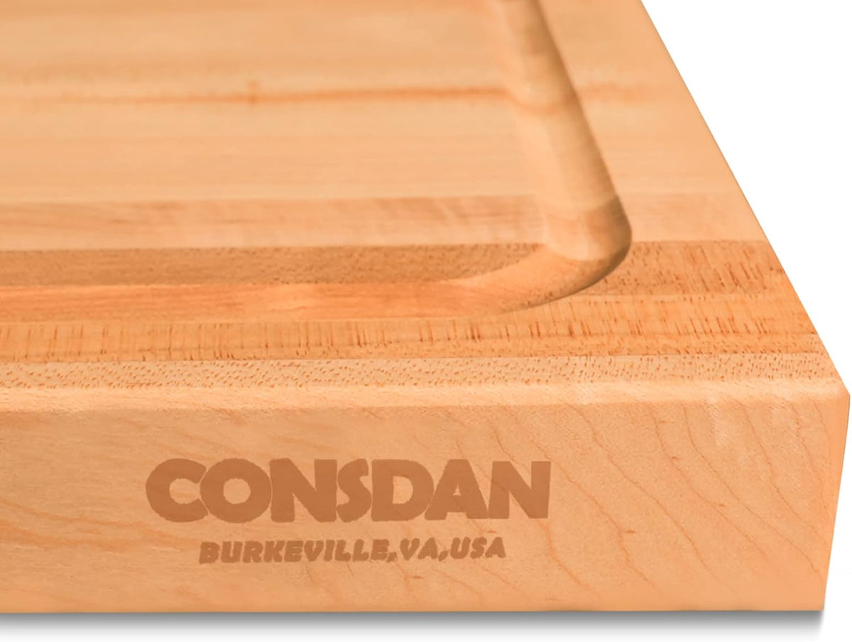 CONSDAN Wood Cutting Board for Kitchen, USA Grown Hardwood, 20 x 15, Hard Maple with Invisible Inner Handle, Prefinished with Food-Grade Oil, Suitable for Kitchen Edge Grain, 1-1/2" Thick