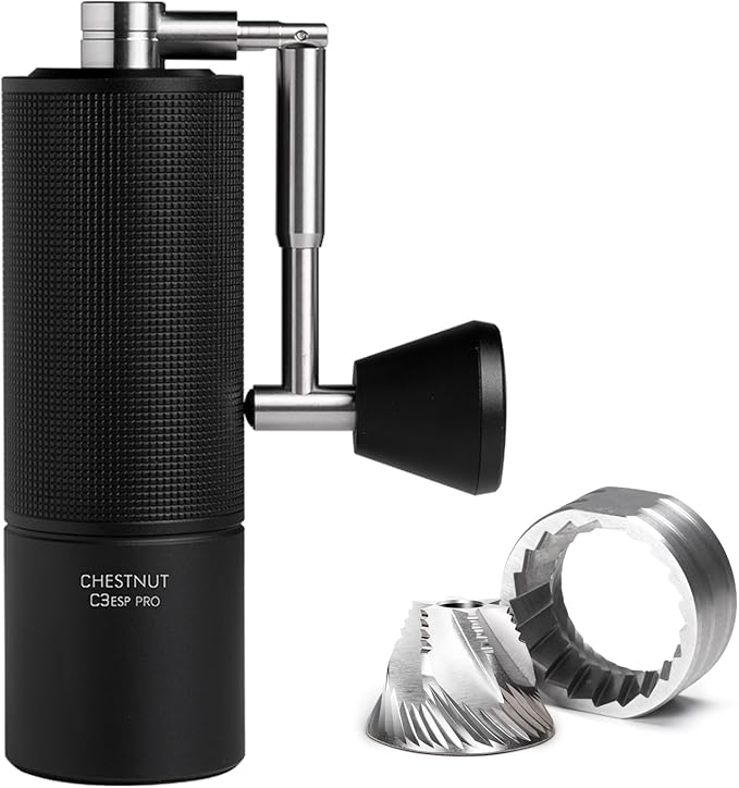 TIMEMORE Manual Coffee Grinder Stainless Steel Espresso Coffee Bean Grinder with Foldable Handle Chestnut C3 ESP PRO Internal Adjustable Setting, Double Bearing Positioning Black