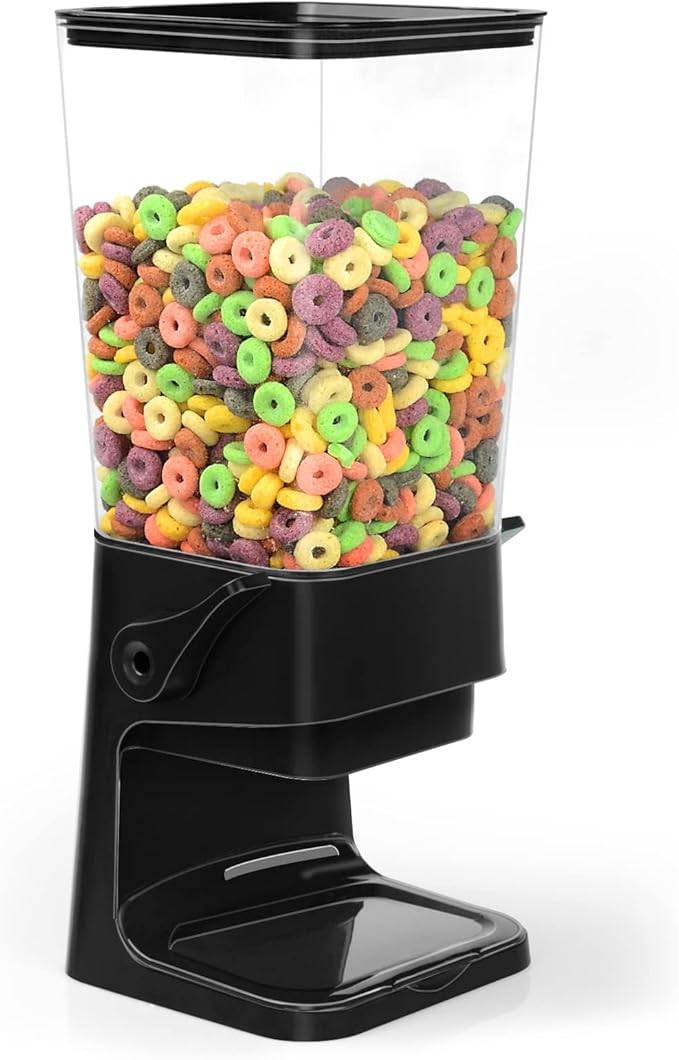 Cereal Dispenser Countertop Dual Dry Food Dispenser Large Cereal Containers Storage Organizer Dispensador De Cereales Candy Machine Rice Dispenser For Snack,Nuts, Granola(Black,1PC)