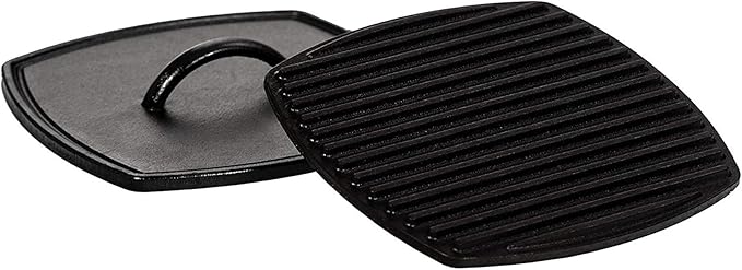 Lodge LPP3 Cast Iron Square Ribbed Panini Press, 8.25-inch