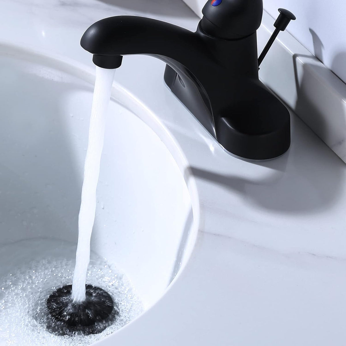 ARCORA Sink Drain with Overflow, Bathroom Sink Stopper with Lift Rod, Matte Black Drain for Vessel Sink