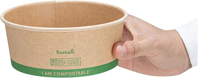 Restaurantware Paper Food Containers 50 Pack Of 25 oz Disposable Round Kraft Salad Bowls BPI-Certified Compostable Stackable Greaseproof Meal Prep Take Out Containers For Soups, Snacks And Desserts