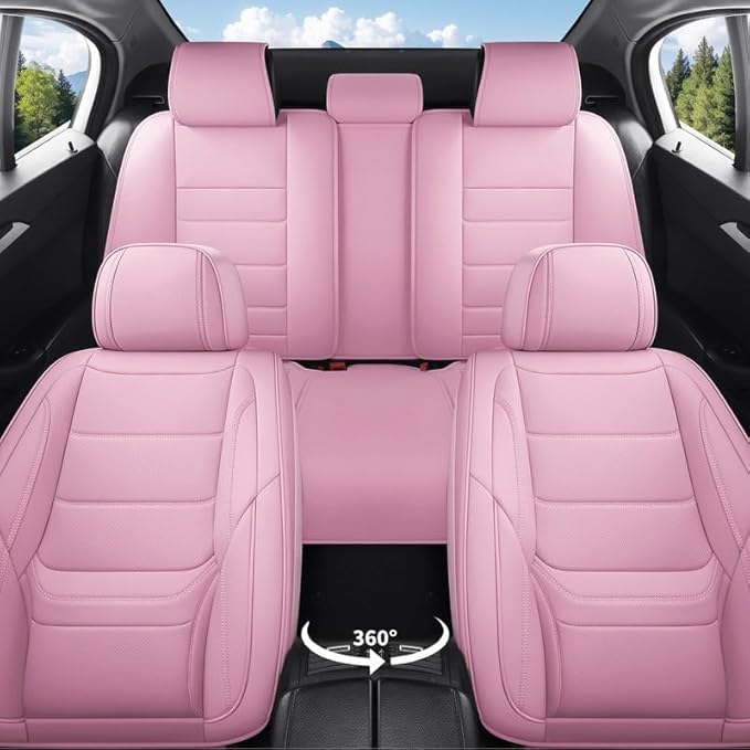 Car Seat Covers Full Set Fit for Buick Lacrosse 2004-2019, Premium Faux Leather Waterproof Car Seat Protectors with Lumbar Support, Breathable Anti-Slip Easy to Install(Pink,Full Set)