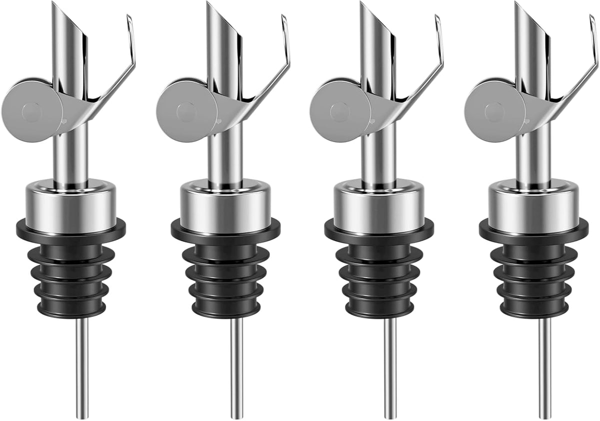 Olive Oil Dispenser Spout, Weighted Liquor Pour Spout, Syrup Dispenser Spout, Stainless Steel Automatic Pour Spouts for Liquor Bottles, Oil Bottles, Vinegar, Syrup and Alcohol 4 Pack Sliver