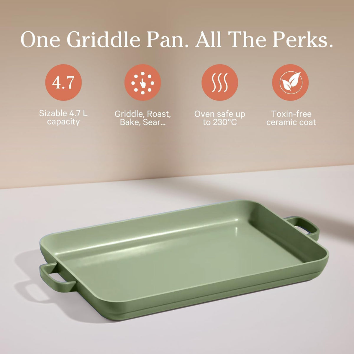 Our Place Griddle Pan - Versatile Nonstick Ceramic Sheet Pan & Stovetop Griddle | Toxin-Free, Dual-Use, with Ergonomic Handles | 5 Qt Capacity, Oven Safe up to 450°F | Sage