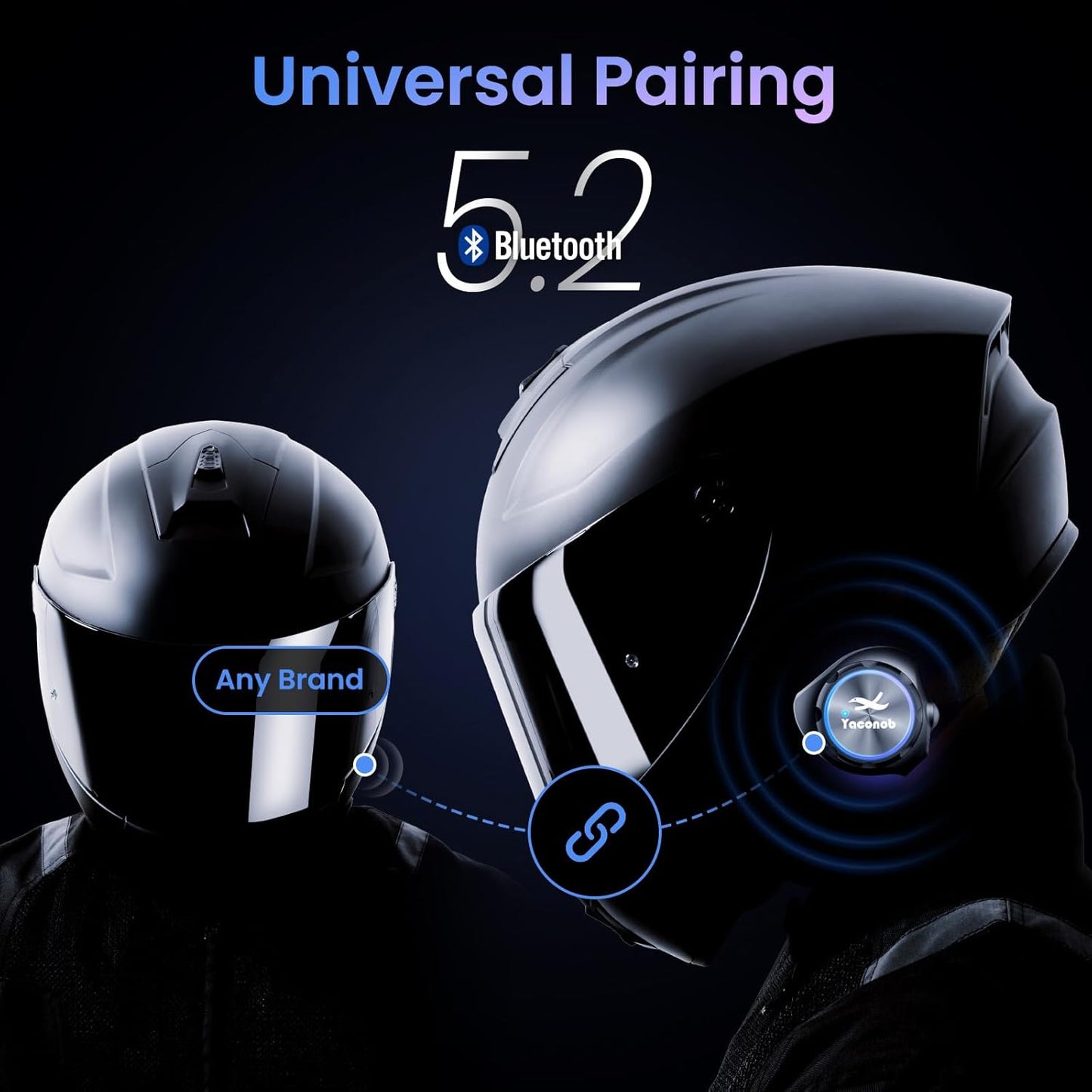 Y3 Helmet Bluetooth Headset (More Suitable for Couples), Auto Answer Phone, Intercom, Music, Intercom, Active Noise Cancellation, Waterproof (1 Pack)