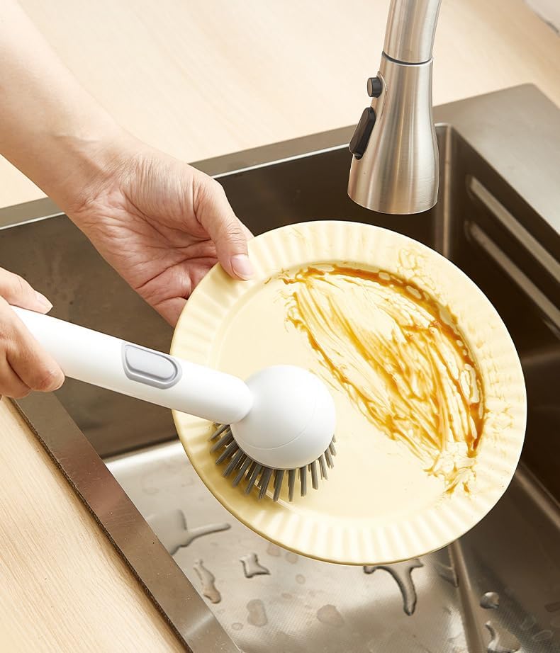 Adjustable Cleaning Brush with Liquid Dispenser, 2025 New Kitchen Dish Scrubber Brushes with Handle, Upgrade 6-Level Adjustable Dish Scrubber for Kitchen Cleaning Everyday Use (Green+Grey)
