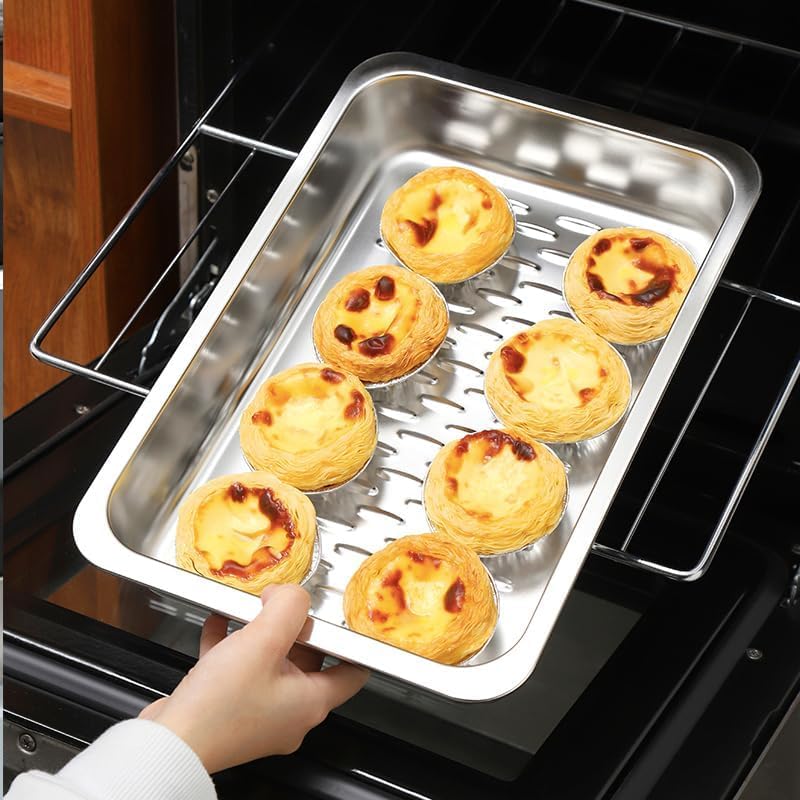 Roasting Pan,Non Stick Baking Pan,Cake Pan Rectangular 13.6"x 9.3"x 2.6",3 Litre Capacity with Lid (Stainless Steel)