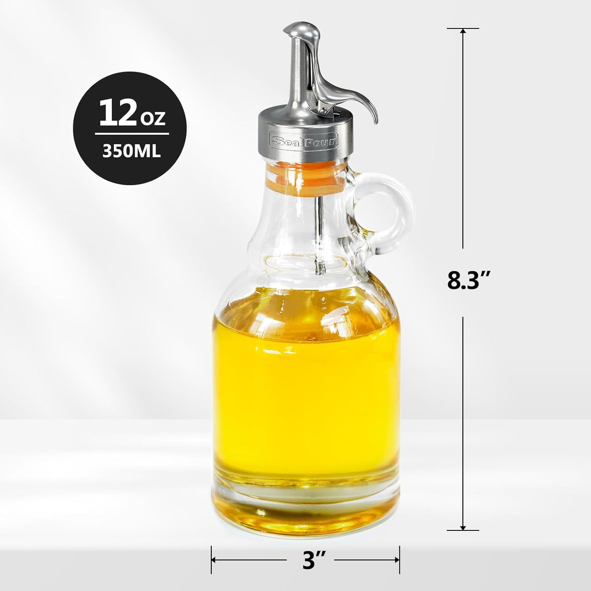 Olive Oil Dispenser Bottle,Glass Oil Dispenser with Stainless Steel Spouts,Oil Bottles for Kitchen, Dispenser Bottle with Drip Free Spouts (2pcs) 12 oz
