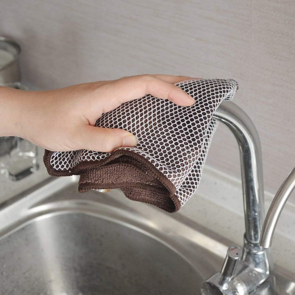 KinHwa Kitchen Washcloths for Dishes Absorbent Microfiber Dish Cloths Quick Dry Dish Rags with Poly Scour Scrub Side Ideal for Kitchen Cleaning (Brown, 12inchx12inch 9 Pack)