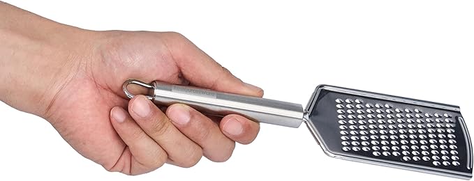 Restaurantware-German Standard Fine Handheld Grater, 1 Flat Cheese Grater - Dishwashable, Durable, Stainless Steel, With Handle, Suitable For Chocolate, Nutmeg, Garlic, Lemon, And, More