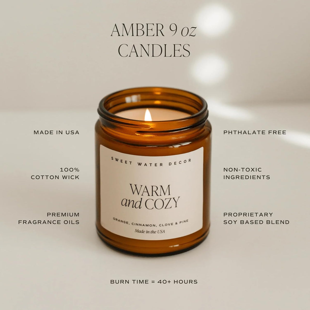 Sweet Water Decor Fall Candles for Home Scented - Hand Poured Soy Wax Autumn Candle with Apple & Cinnamon Scent - 40 Hour Burn Time Long Lasting Fall Candles Soy - Amber Glass Jar for Candle Decor