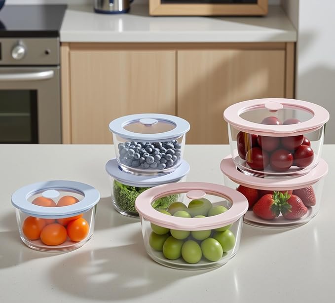Urban Green Glass Food Container Set with Glass Lid, 6 Pack, Meal Prep Containers with Silicone Framed Airtight Lid, Leakproof, 100% Plastic Free,