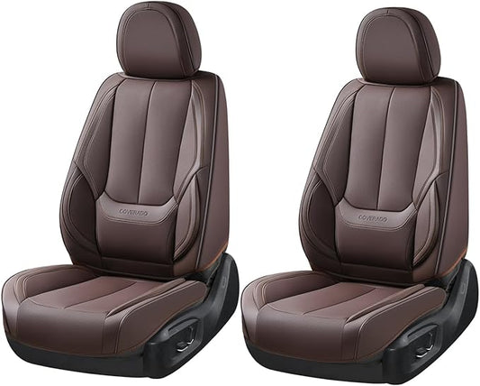 Coverado Seat Covers, Car Seat Covers Front Seats, Car Seat Cover, Car Seat Protector Waterproof, Car Seat Cushion Nappa Leather, Brown Seat Covers Carseat Cover Universal Fit for Most Cars