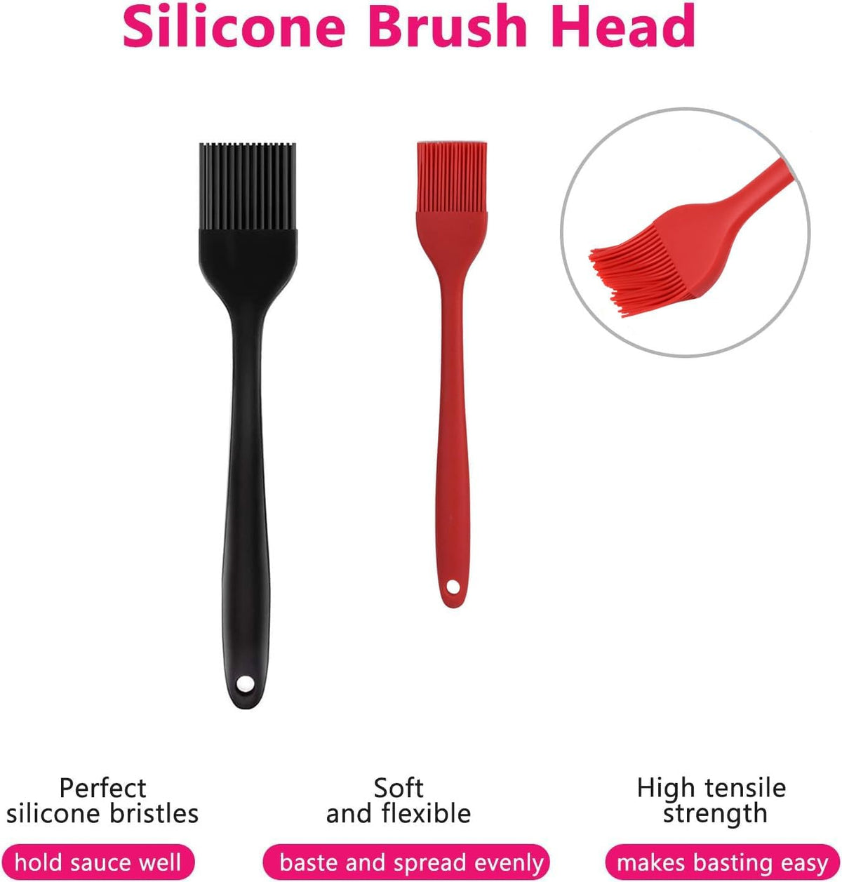 Silicone Basting Pastry Brush Set 2 Pack Heat Resistant Spread Oil Butter Sauce for BBQ Grill Barbeque Kitchen Baking Cooking Pastries, 1 Large & 1 Small