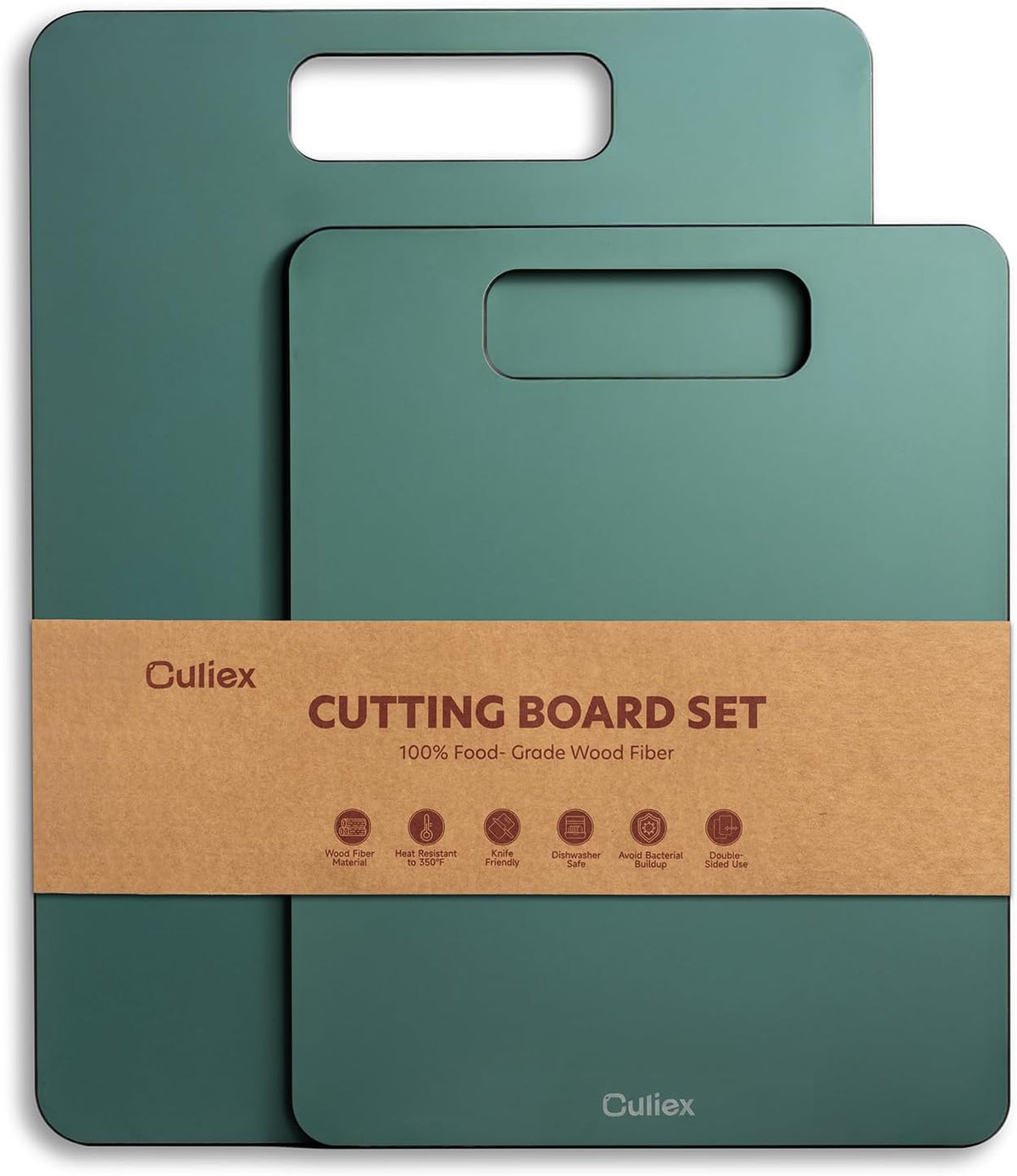 Cutting Boards for Kitchen [Set of 2], Wood Fiber Composite Cutting Board, Dishwasher Safe, Non Slip Non Toxic Chopping Board for Meat Vegetables Fruit Cheese - Green