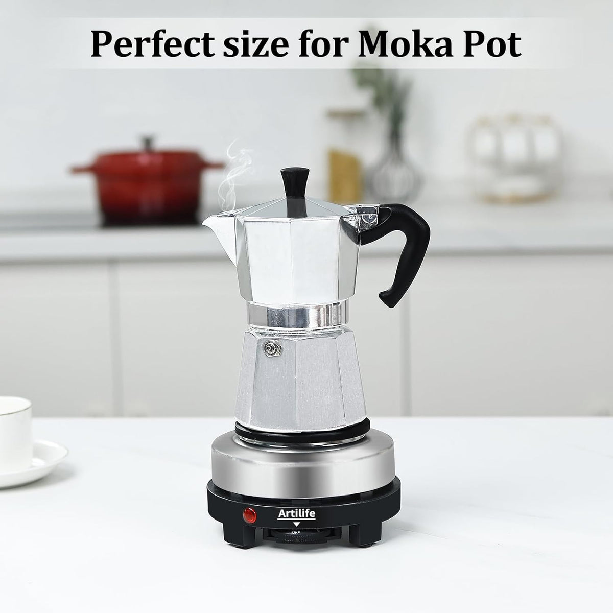 Artilife 500W Small Hot Plate Mini Hot Plate,Artilife 500w Small Electric Hot Plate,Mini Stove Portable Stove Kitchen Cooktop Electric Heater,Perfect Size for Moka Pot 110V