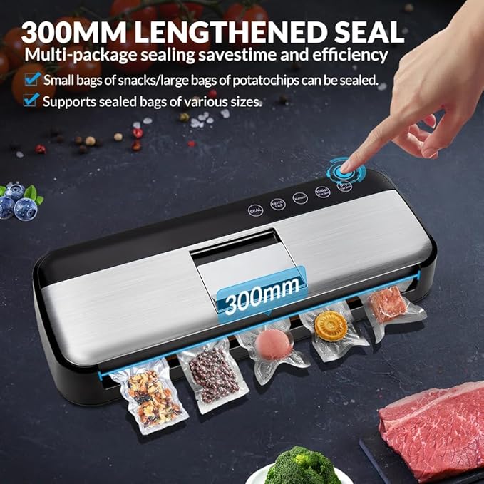85KPa Vacuum Sealer Machine, One-Touch Automatic Food Sealer with 15 Bags, Dry/Moist/Seal/Manual/External Vac, 7MM Heating wire, Compact Easy-Clean for Food Storage and Sous Vide