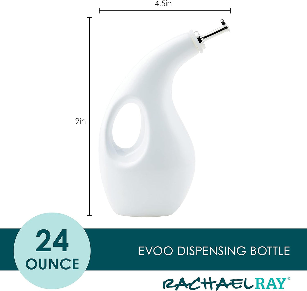 Rachael Ray Ceramic EVOO Oil and Vinegar Dispensing Bottle with Spout, 24 Ounce, White