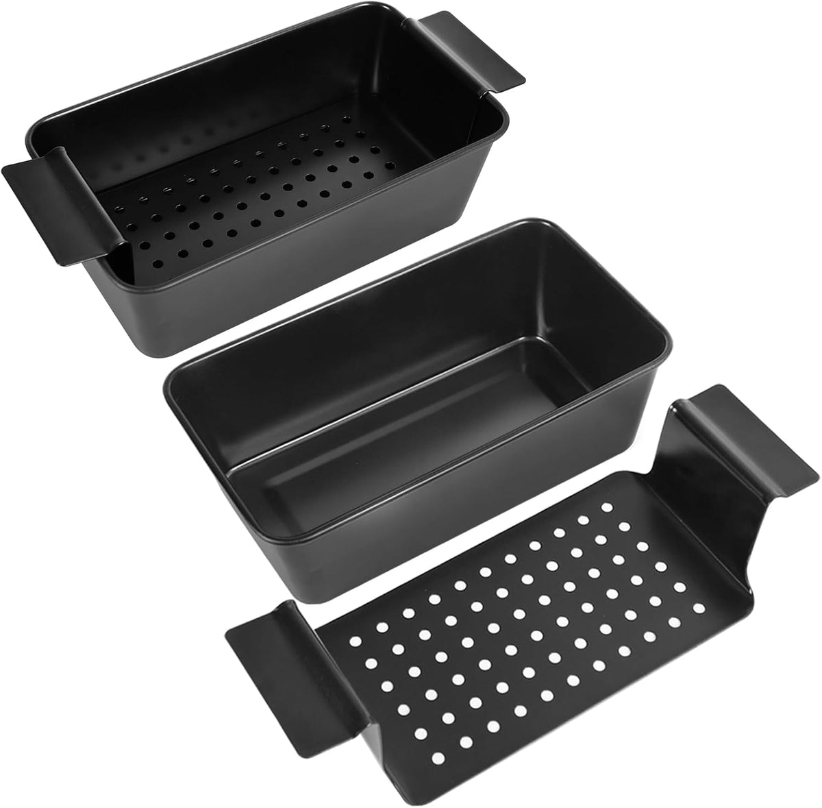 Meatloaf Pan with Drain Tray 2 Pack, Non Stick Meat Loaf Pan with Drip Tray, 9.8x5.7 Inch Loaf Pan with Insert Easy Removal Perforated, Bakeware Pan for Oven Baking Bread and Roasting Meat