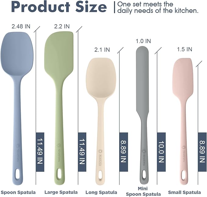 5 Pieces Silicone Spatula Set, Food Grade Rubber Spatula, Upgrade Strong Handle with Ergonomic Grip, Heat Resistant Up to 600°F for Nonstick Cookware, Cooking Candy Series