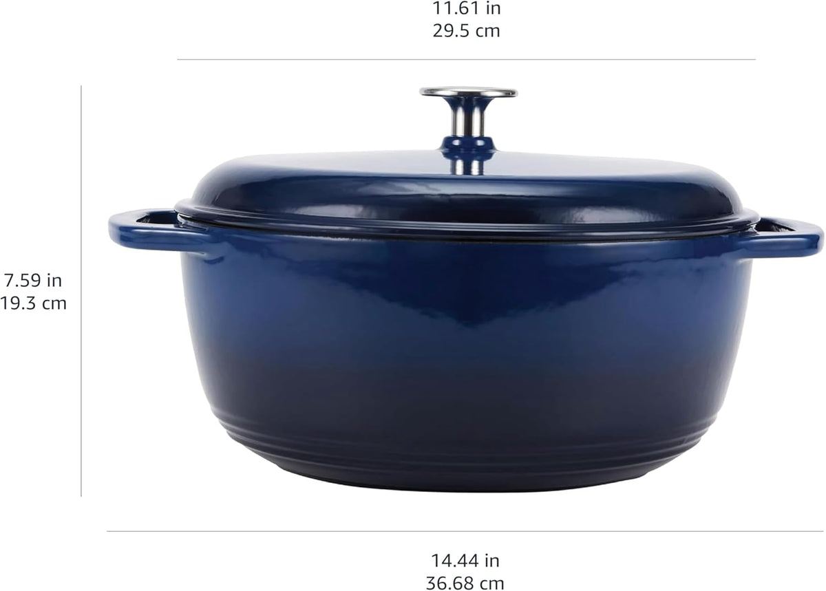 Amazon Basics Cast Iron Dutch Oven Pot with Lid, Enameled, Round, Dual Handles, Heavy-Duty, Small, 7.3-Quart, Navy