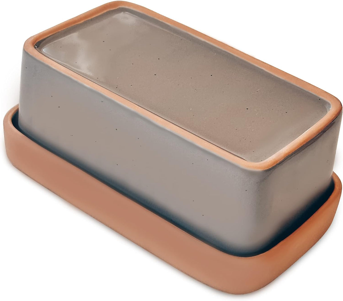 Mora Ceramic Two-in-One Butter Dish with Lid, Covered Butter Crock Container to Leave on Countertop - Large Storage Keeper/Holder for Kitchen, Gifts for Her, Butter Tray For Counter - Sesame Milk
