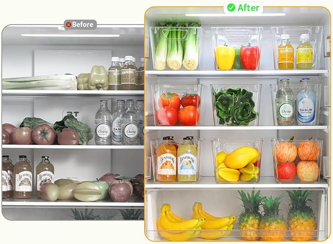 Attelite Clear Plastic Storage Bins,Large 6 Pack Pantry Organizer with Handle,BPA Free Plastic Storage Containers for Fridge,Closet,Bathroom,Under Sink and Kitchen Organization
