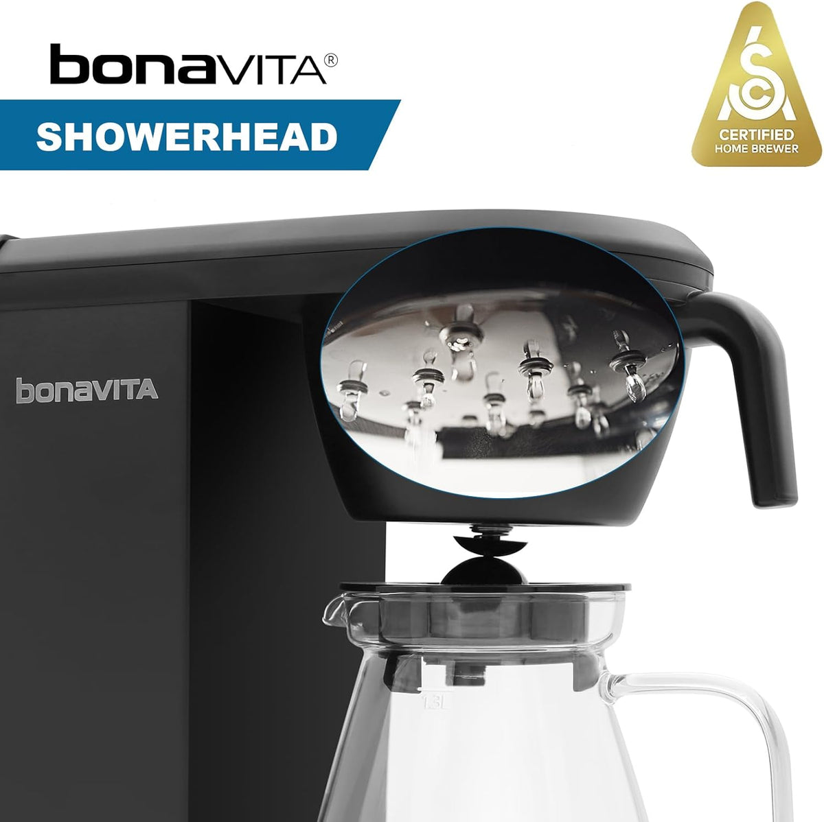 Bonavita Enthusiast 8 Cup Drip Coffee Brewer, Pour Over, SCA Certified Coffee Machine with Glass Carafe, Stainless Steel Panel, Removable Reservoir, Matte Black