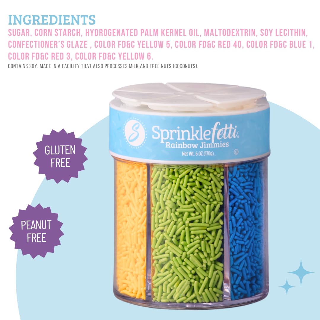 Sweets Indeed Sprinkles 6 Cell Edible Sprinkle Mix Jimmies Perfect for Cake Decorations Baking Ice Cream Cookies Cupcake Topper (Rainbow Jimmies)
