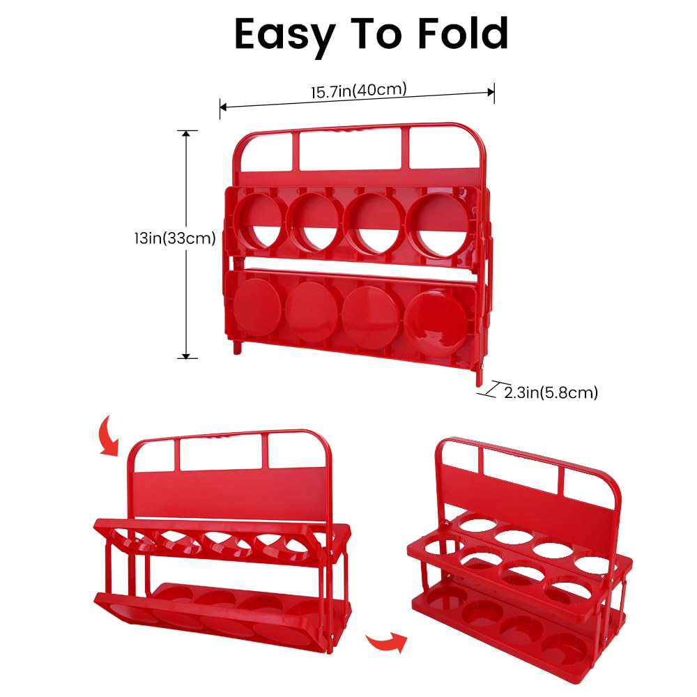 Bodaon 8 Cup Drink Carrier with Handle, Plastic Cup Carriers for Drinks, Drink Holder for Car, GrubHub/Eats Doordash Accessories, Portable Foldable Reusable Mobile, Use for Food Delivery Bag, Red