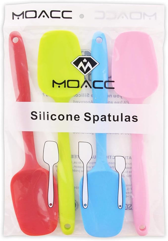 Silicone Spatulas, 10.6 inch Rubber Spoon Spatula Heat Resistant One Piece Design Seamless Non-Stick Spoonulas Flexible Scrapers Baking Mixing Tool (4 Pcs)