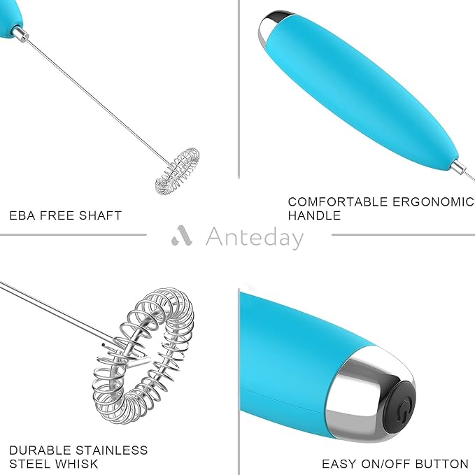 Milk Frother, Coffee Frother, Whisk, Upgraded Motor Electric Whisk Durable Low Noise Mini Drink Mixer Portable Foam Maker For Cold Milk Bulletproof Coffee Latte, Blue