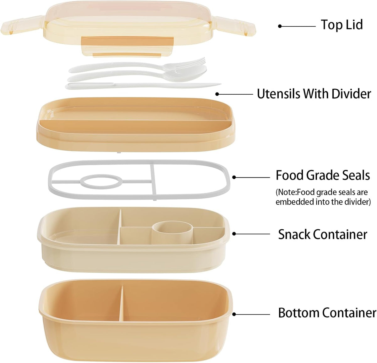 JBGOYON® Bento Lunch Box Set - 3 Stackable Containers for Adults and Kids- Includes Lunch Bag, Leak-Proof and BPA-Free - Built-in Utensil Set and Snack Bag - Dishwasher Safe (Khaki)