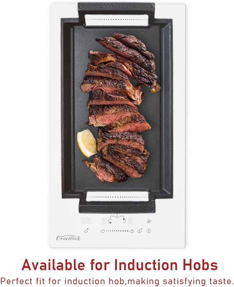 COVERCOOK Griddle Pan, Cast Iron Grill Hot Plate, Rectangular Grill with Flat Surface for Electric Stove Top and Induction Cooktop,16.7 x 9.1in