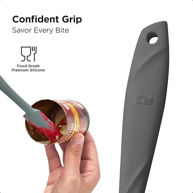 Kitchen Mama WaltzGrip Platinum Silicone Jar and Can Spatula Utensil Set: Heat Resistant, Nonstick Scraper, Scooping, Perfect for Smoothies, Jam, Cream, Butter, Dishwasher Cooking Gadget (Metal Gray)