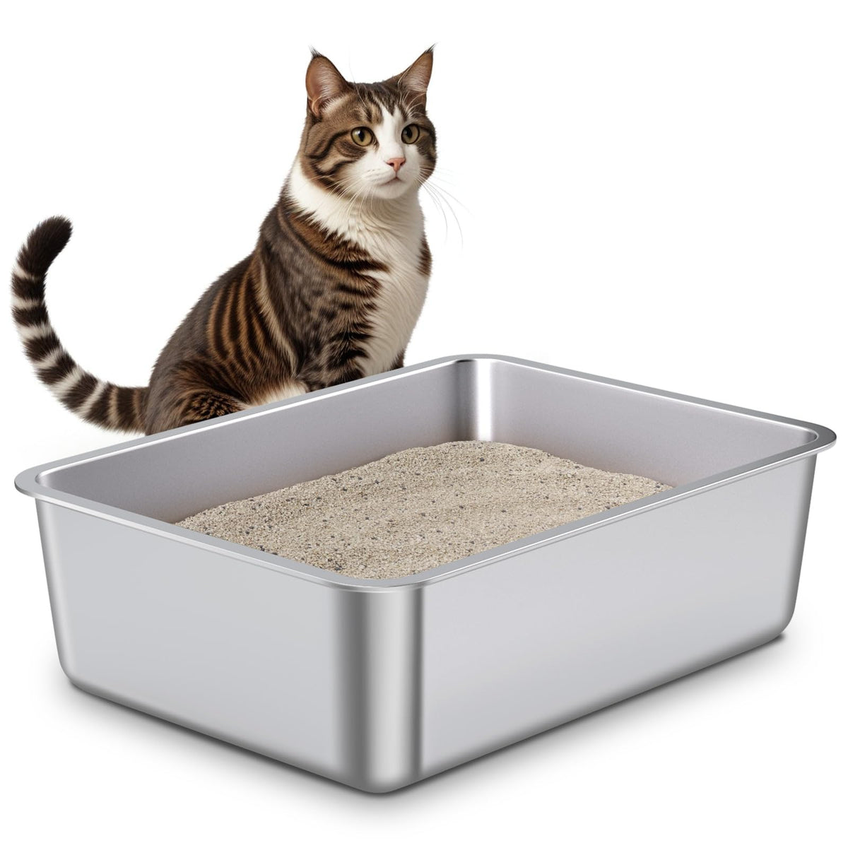 Exovyn Stainless Steel Litter Box,Metal Cat Litter Box,Medium Cat Litterbox