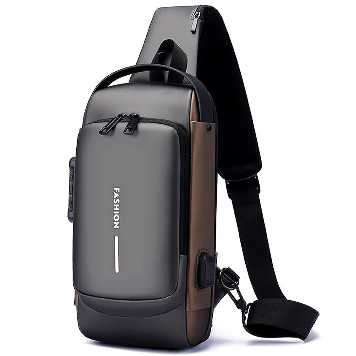 TS WITH TECHSUN Anti-Theft Sling Bag for Men with USB Port – Water-Resistant Chest Crossbody Backpack - Travel, Work, Cycling