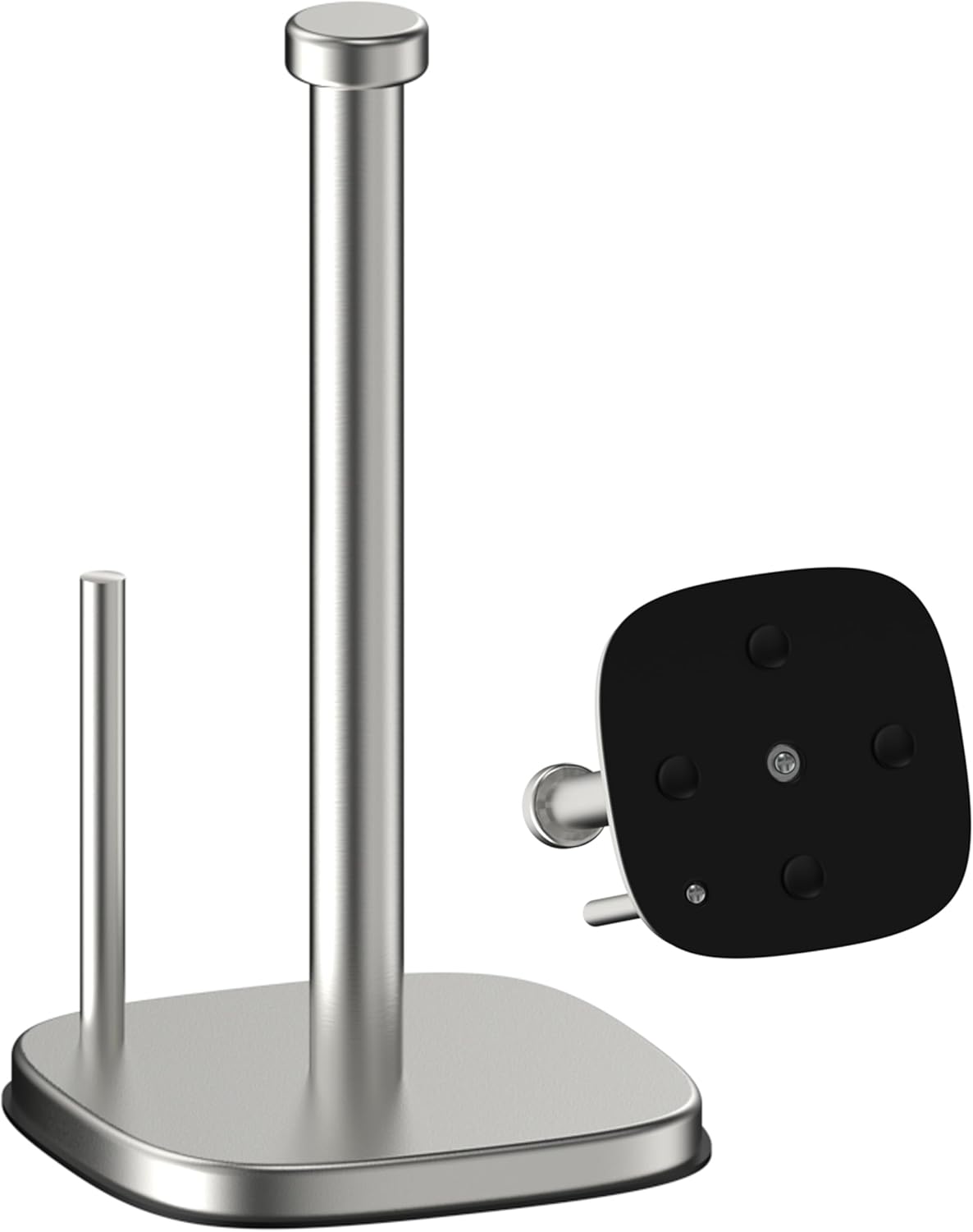 Paper Towel Holder Countertop, Standing Paper Towel Roll Holder for Kitchen Bathroom Organize, Stand with Weighted Base Suction Cups, Stainless Steel One-Handed Operation (Brushed Nickel)
